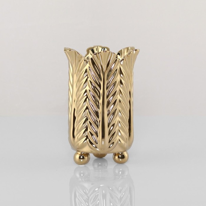 VASO FORMA FOGLIA ORO H.21